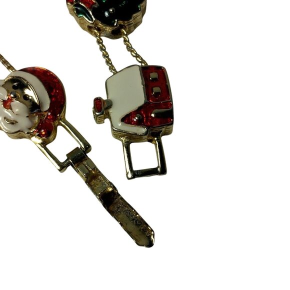 Christmas Charm Bracelet Holiday Fashion Santa Wreath Cabin Marked SP Gold Tone - Picture 11 of 13